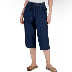 Karen Scott | Quinn Capri Pants Twilight Wash Blue Cotton-Petite Large